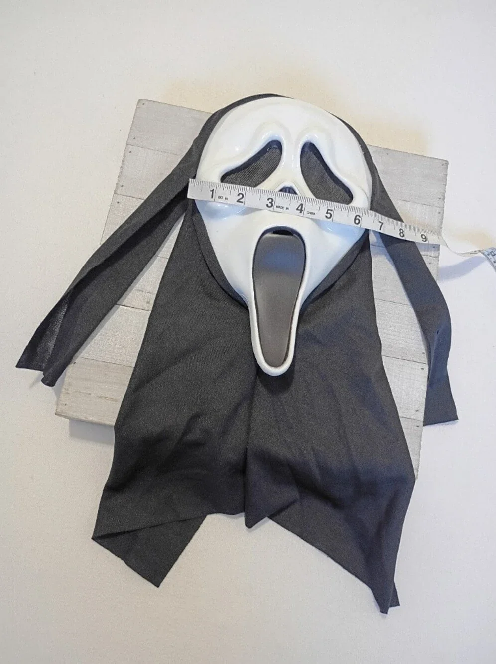 Spirit White Ghost Face Mask with Black Hood - Kids Or Adult Costume Mask